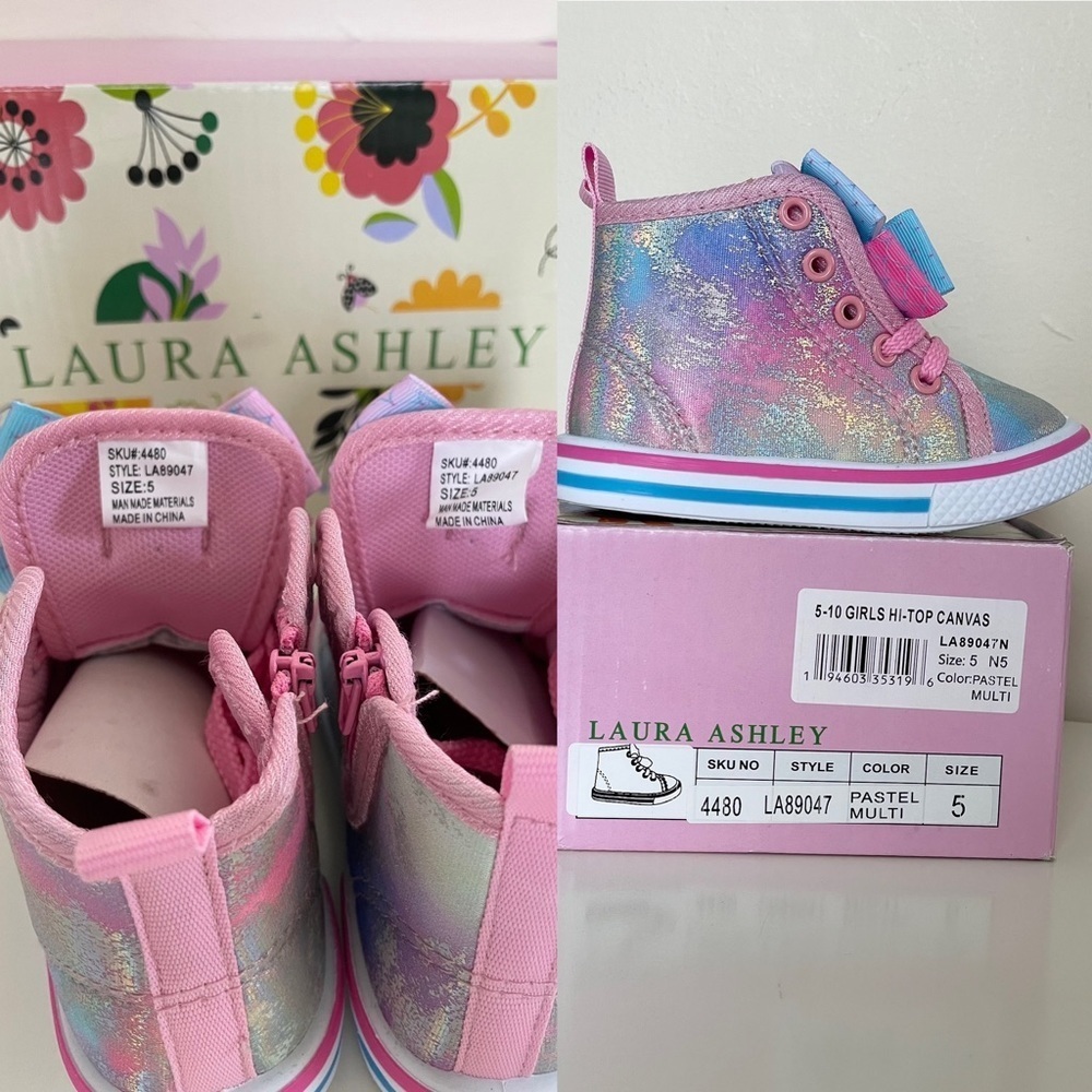 Laura Ashley Toddler Baby Girl High Top Pastel Pink Iridescent Sneaker size 5 - Picture 12 of 15